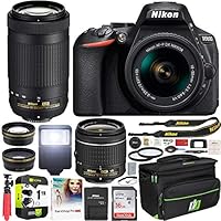 Nikon D5600 DSLR Wi-Fi Digital SLR Camera with Double Zoom 2 Lens Kit AF-P 18-55mm VR &amp; 70-300mm ED + 0.43x Wide Angle Lens + Lens + Case + 1 YR CPS Enhanced Protection Pack and Accessory Bundle