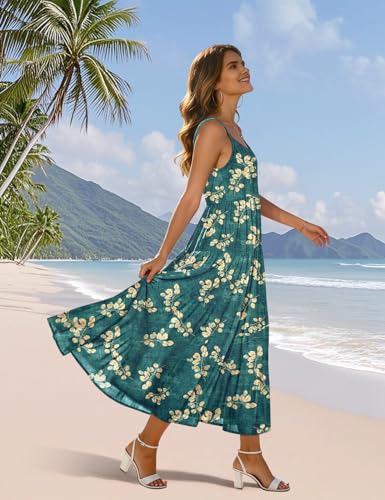 Image of YESNO Summer Bohemian Floral Dresses for Women Spaghetti Straps Maxi Dress Casual Flowy Dresses with Pockets ES0