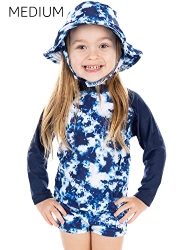 Image of Funky Junque Girls 3 Piece UPF 50+ Matching Long Sleeved Rash Shirt Bucket Hat Bathing Suit Swimsuit Set