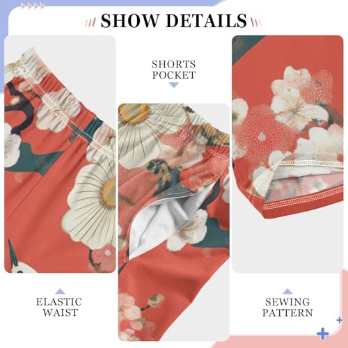 Plum Flowers and Bird Boys Long Pants Soft Trousers Elastic Waist Kids Lounge Bottoms with Pockets S-XL4