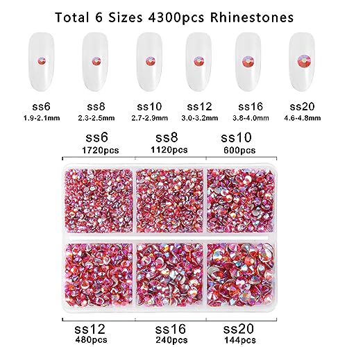 Image of Beadsland 4300pcs Flatback Rhinestones,Orange AB Rhinestone Nail Gems Round Crystal Rhinestones for Crafts, Mixed 6 Sizes with Picking Tweezers and Wax Pencil Kit, SS6-SS20, Hyacinth AB