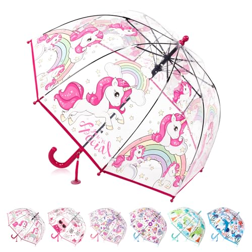 Kids Clear Bubble Umbrella for Girls & Boys, 39in Transparent Dome Umbrellas with Auto Open, Easy-Grip Handle, Pinch-Proof Closure, Rounded Tips, 0.6LB Lightweight Rain Umbrella for Ages 3–10