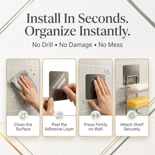 Image of Self Adhesive Magic Sticker | Wall Mount Stickers for Corner Shelves | Heavy Duty, No Drill Stickers for Bathroom & Kitchen Rack | 5-7kg Load Capacity - Only Stickers (7x7 cm) (Pack of 2, Gray)