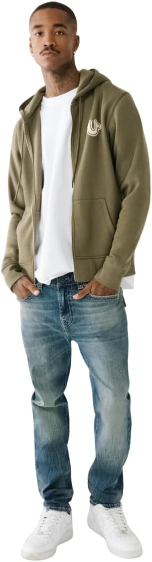 True Religion Men’s Puff Print Core Zip Up Hoodie for Men – Y2K Graphic Hoodie, Mens Hoodies with Oversized Graphic - Image 2