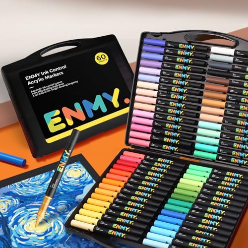 Image of 60 Colors Acrylic Paint Markers, Direct Liquid Acrylic Paint Marker Pen, Fabric Markers for Textile, Canvas, Rock, Glass, Wood, Paper, DIY, Acrylic Coloring Pens for DIY Craft Supplies