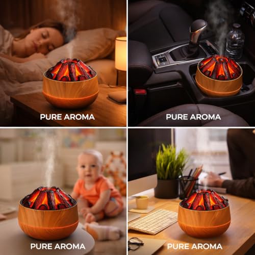 Image of Pure Aroma 300ML Volcano Flame Aroma Diffuser | Ultrasonic Cool Mist Humidifier with LED Flame Effect | Essential Oil Diffuser for Home & Bedroom