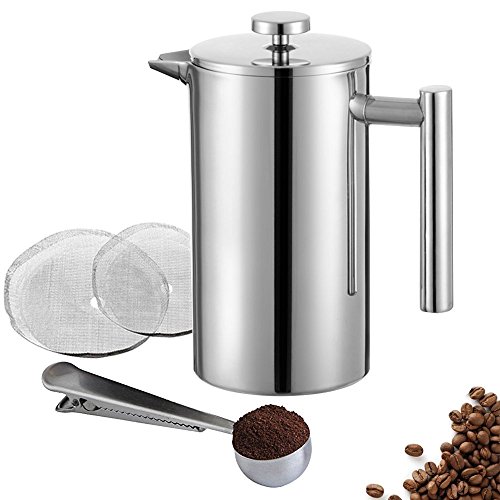 Meelio 350ML French Press, 12oz / 3 Cup, doppia parete 18/8 in acciaio inossidabile resistente al calore per tè o caffettiera bollitore, include un misurino per caffè