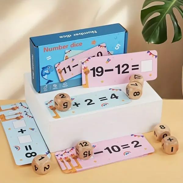 Raindrops Wooden Number Dice Game for Kids | Fun Math Toy with Dice & Activity Cards | Addition & Subtraction Puzzle Game for Preschool Toddlers & Early Age Boys Girls (3+ Years) 2