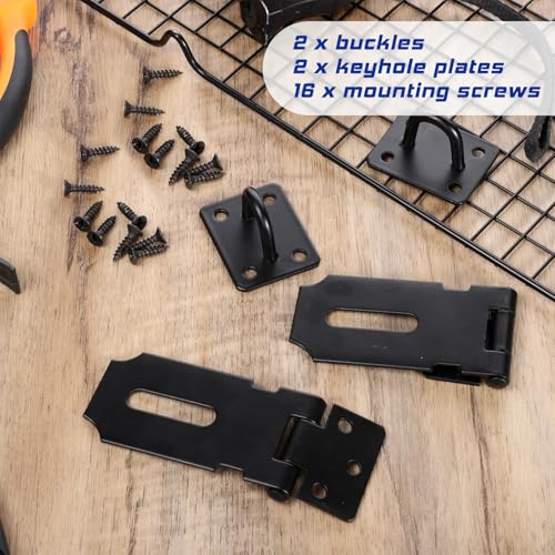 Image of 2 Pcs 3 inch Door Padlock Safety Hasp Latch, Stainless Steel Clasp Gate Lock Hasp with Fixing Screw Security Packlock Clasp for Cabinet Drawer Barn Door Window Shed Outdoor Fence Pet Cage Toolbox Black