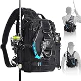 Piscifun Fishing Tackle Backpack with Rod & Gear Holder, Lightweight Outdoor Water-Resistant Fishing Shoulder Storage Bag, Black