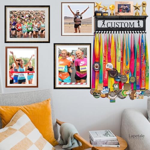 Image of Personalized Medal Holder with Name Display Rack for Awards Ribbons - Metal Custom Sports Race Plaques Hanger for Wall Mount Hold Up 63 Medal Hanger Display for Athlete Boy Girl Kid