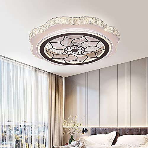 Enclosed Ceiling Fan with Lights Remote Control 22inch Bladeless Ceiling Fan Flush Mount Low Profile Ceiling Fan Light 3 Color Dimmable Light 5 blade for Bedroom Kids Room 36W 110V