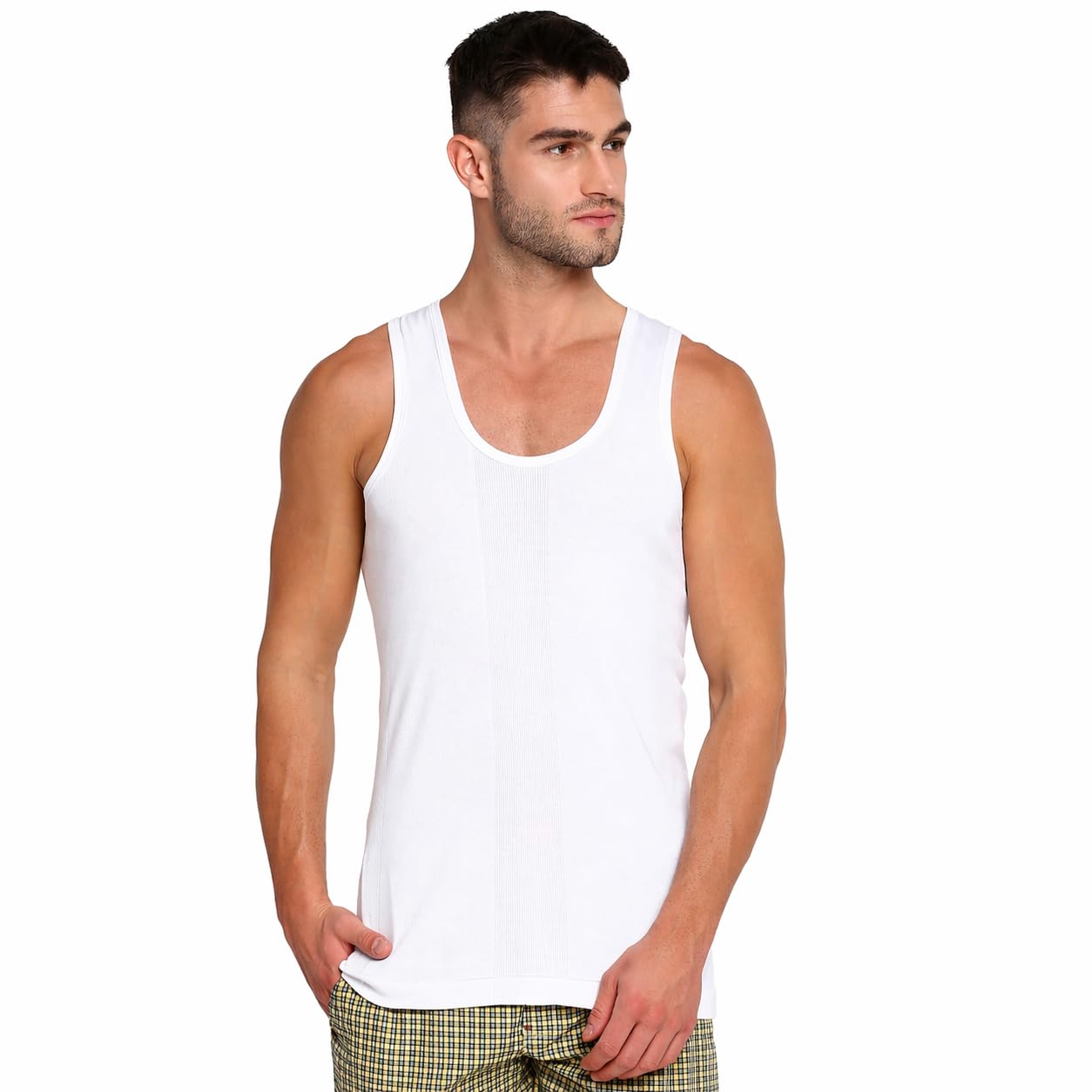 poomer Smart Rib Cotton Pure White Colour Sleeveless Vest-picture-50