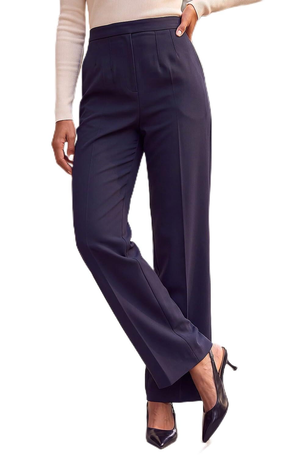 Roman Originals Women's Navy Roman Straight Leg Ponte Stretch Trouser For Uk Pull On Bottoms Smart Autumn Winter Evening Work Office Business Formal Inteview Party Night Going Out - Size 12