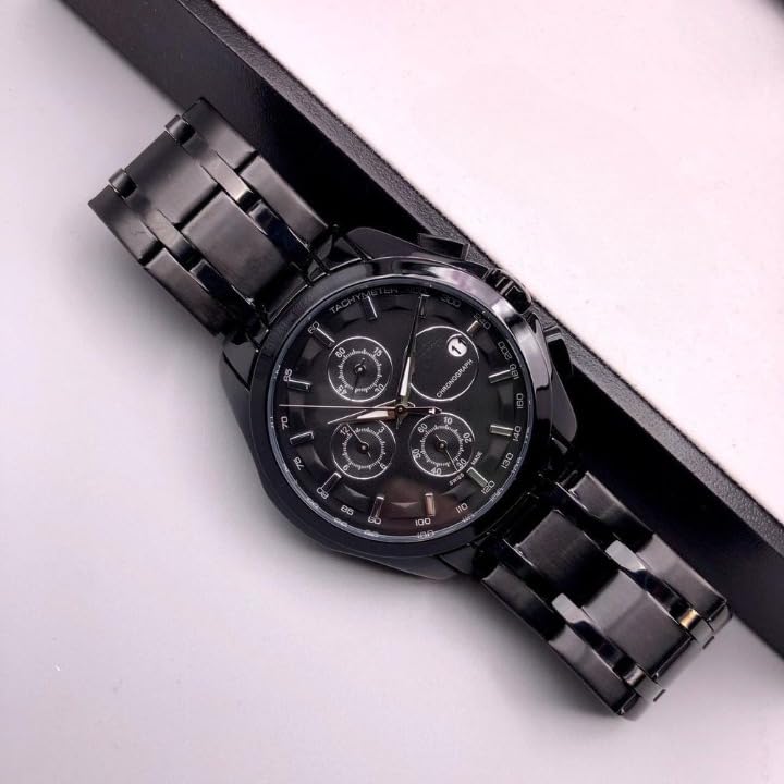 Image of Stainless Steel Date Series Men's Black Chain Analog Watches Classic, Attractive, Professional, Top-Trendy and Stylish Analog Watches for Men /Boys for Office, School Use