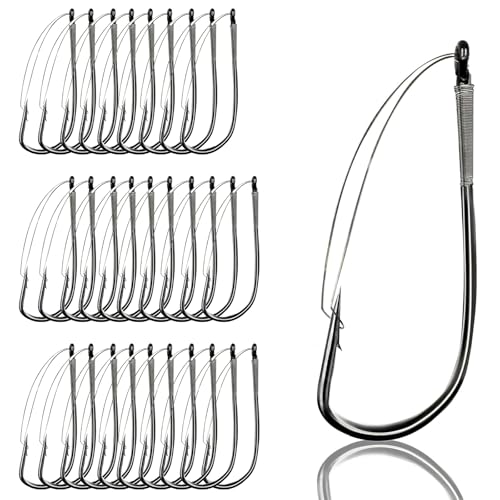 30 PCS Weedless Wacky Rig Hooks,Weedless Worm Hooks Bass Fishing Hooks,with Wire Guard for Neko Rig,Carbon Steel Fishing Hooks (1/0#)