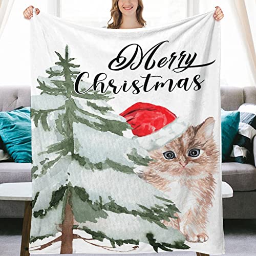 Couverture de Noël en flanelle chat plaid chaud et doux pour lit canapé