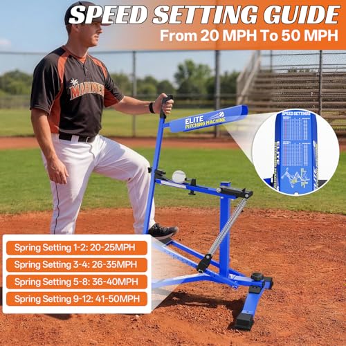 THPERFOLE 50 MPH Manual Baseball Pitching Machine - No Electricity Required | Throws Ground Balls, Line Drives & Fly Balls | Adjustable Speed 20-50 MPH for Baseball & Softball - Thumbnail 4