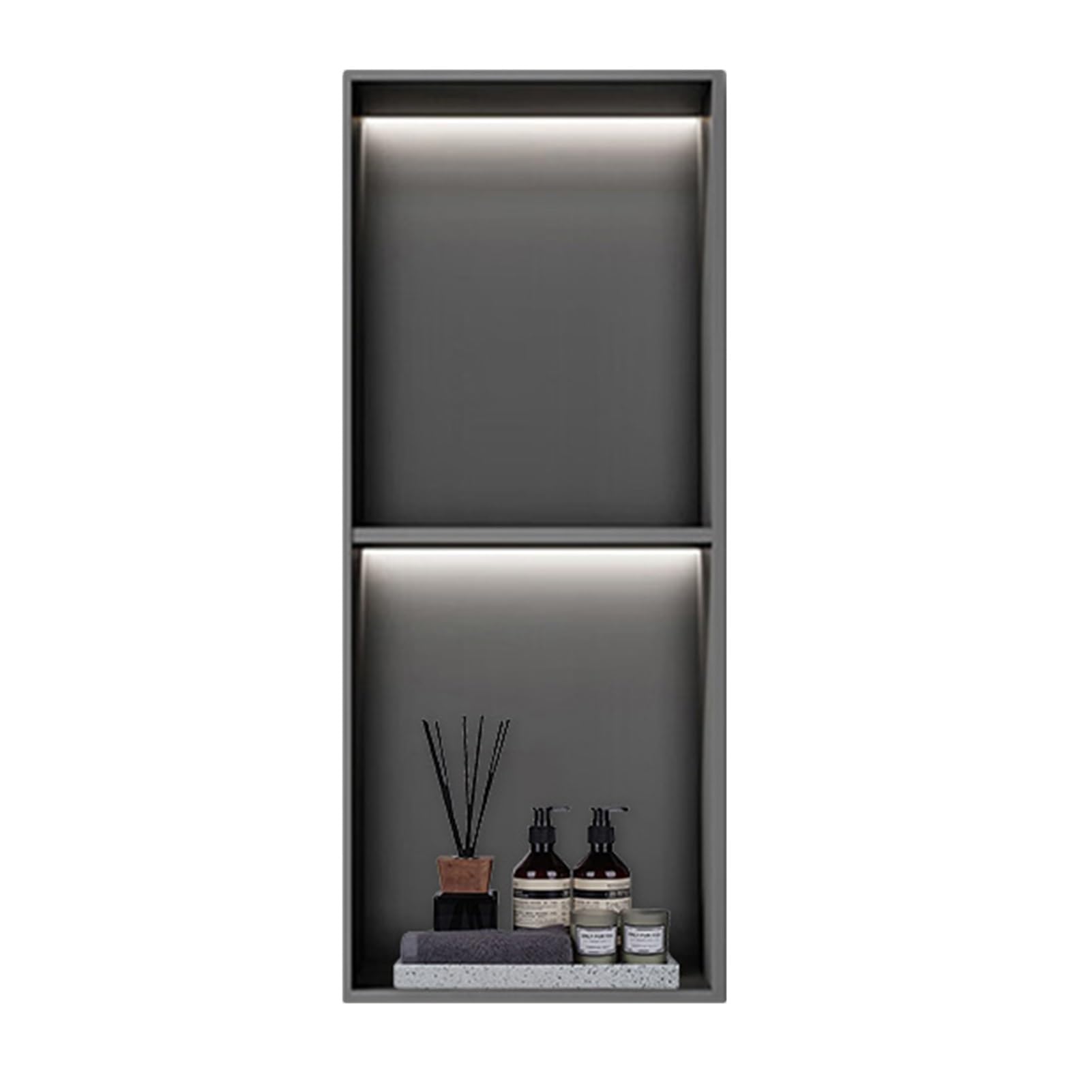 QUSYZD No Tile Needed Bathroom Niche, Shower Niche Brushed Stainless Steel, Niche Double Shelves for Shampoo and Toiletries,Grey-90x28x12.5cm,Gray-70x28x12.5cm