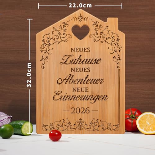 Geschenk zum Einzug 2026 - Graviertes Bambus Schneidebrett, Einzugsgeschenke Wohnung, Einweihungsgeschenk Haus, Richtfestgeschenk, Richtfest Neues Zuhause Neues Haus Neue Wohnung Hauskauf Geschenke 2