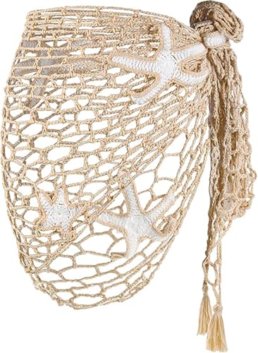 Boho Beach Cover Up for Women Sheer Crochet Sarong Wrap with Seashell Accents Poolside Coastal Getaways.(SJJ99)4