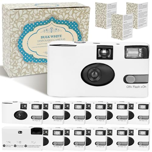 Entallor 12 Pack Disposable Cameras Bulk for Wedding with Upgraded 35mm Film White Single-Use Disposable Camera with Flash ISO 400 17 Exposures for Outdoor Travel Gathering Anniversary Birthday