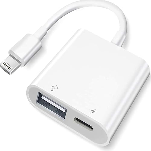 Certificado Apple MFi Adaptador de cámara Lightning a USB con puerto de carga, cable OTG USB 3.0 hembra portátil para iPad para conectar lector de