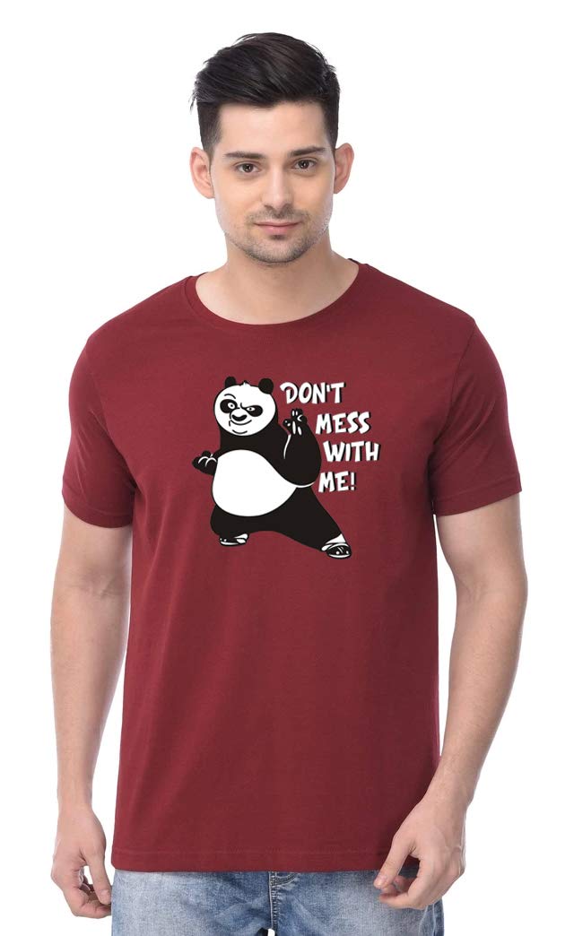 ThreadMonk Cotton Men's Don't Mess with Me Printed Half Sleeves Tshirts Regular Fit (Maroon, Large)