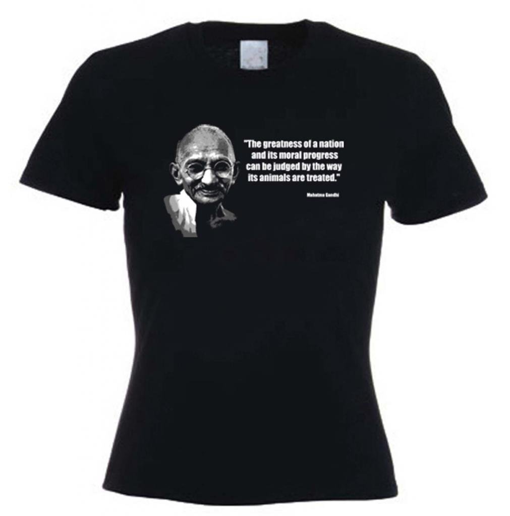 Tribal T-Shirts Women's Black Gandhi Vegetarian Quote T Shirt (Small, )