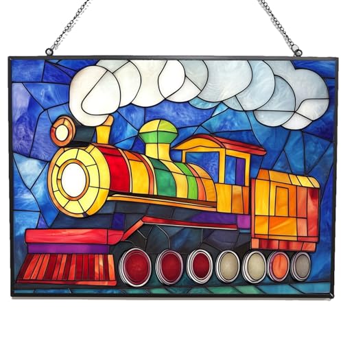 365CUSGIFTS Personalized Rectangle Colorful Cartoon Train Stained Glass Suncatcher Stained Glass Window Hangings Birthday Gift for Mom Grandma Teacher Women Friend Memorial Hook