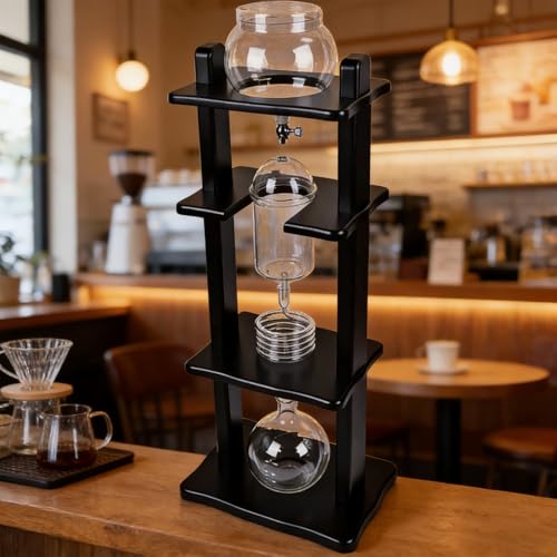 Cafetera Cold Brew, capacidad de 1000 ml, tecnología de goteo lento, marco de madera negra, prepara de 6 a 8 tazas, ideal para bares, clubes y fiestas
