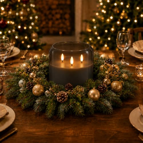 Image of Homemory 6 x 6 Inch Extra Large Flameless Candle, Grey Glass 3-Wick LED Pillar Candle with Smooth Rounded Rim, Real Wax Battery Operated Candle with Remote Control and Timer for Home Decor