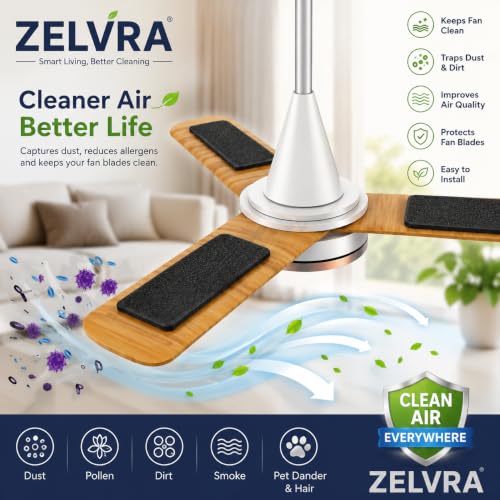 Image of Ceiling Fan Filters for Blades, Activated Coconut Shell Carbon Air Purifier Pads, Unscented Dust, Smoke, Odor & Allergen Capture, Self-Adhesive Air Filters for Household Ceiling Fans, Black