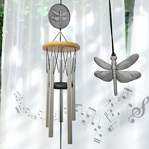 Hippolytusiart Dragonfly Wind Chimes for Outside with Bright Silver 29 Memorial Wind Chimes Create a Zen Atmosphere for Outdoor Garden Patio Yard Decor Unique Dragonfly Gift for Women/Unisex