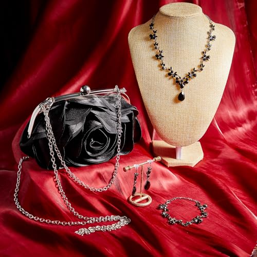 4 Pcs Floral Clutch Purse Jewelry Set Flower Evening Purse Wedding Clutch Bag with Rose Earrings Necklace Bracelet4