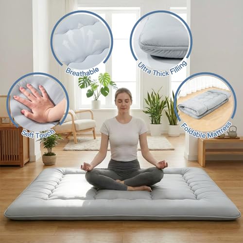 DUMOS Japanese Floor Mattress Twin Size, Futon Mattress Foldable with Removable Washable Cover, Portable Roll Up Tatami Mat for Kids Room, Dorm, Sleepovers and Solo Sleeper, Gray by DUMOS - Image 6