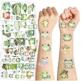 10 Sheets Frog Temporary Tattoos Birthday Themed Party Supplies Decoration Favors Cartoon Cute Animal Sticker for Kids Boys Home Activity Class Prizes Carnival Christmas Rewards