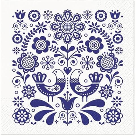 Keep Unique 20-ct 13x13 Floral Pattern Paper Folk Luncheon Decoupage Napkins, 3-Ply Servilletas Printed Folk Napkin for Art, Dinner and Party, Disposable Napkins Decorative (Folk Birds) Cover