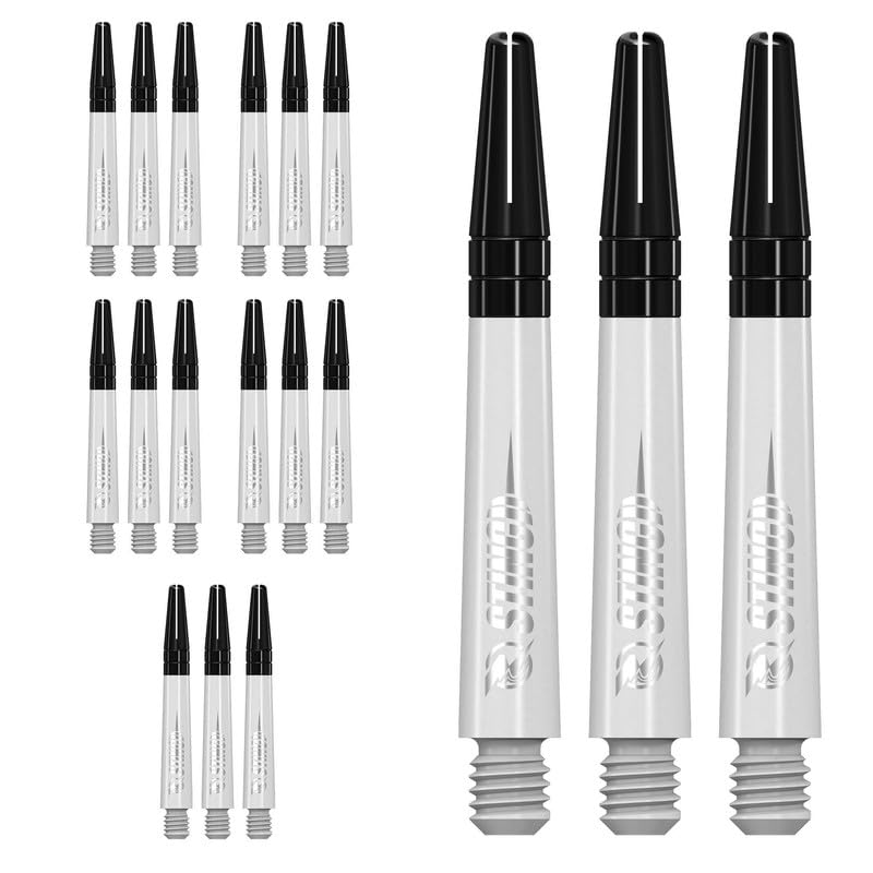 RUTHLESS Sting | Polycarbonate Dart Shafts Solid White with Black Aluminium Top, Tweenie 40mm, 5 Sets of 3 Stems (5XS1772)