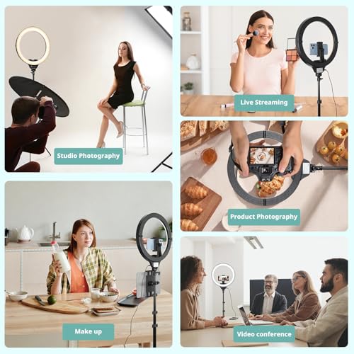 Image of Aureday 14inch iPad Ring Light with Tripod Stand, 62inch Selfie Tripod Light Ring with Phone&Tablet Holder for Recording, 20W LED Circle Light with Wireless Remote for Tiktok, Makeup, Live Streaming