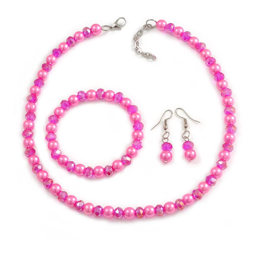 Juego de collar de perlas de cristal rosa con pulsera y pendientes Avalaya de 43 cm 8