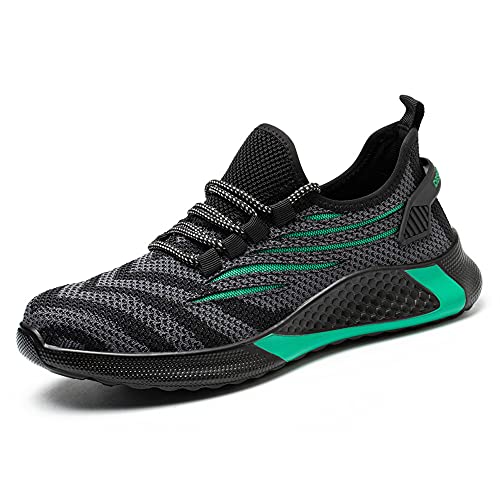 KTDYG Zapatos de Seguridad Hombre Ligeros Calzado de Seguridad Mujer Punta de Acero Transpirable Calzado de Trabajo Antideslizante, Verde, EU 37