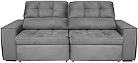 Bugatti II Sofá 5 Lugares Retrátil e Reclinável, Veludo Plush, Cinza Chumbo, 251cm Largura