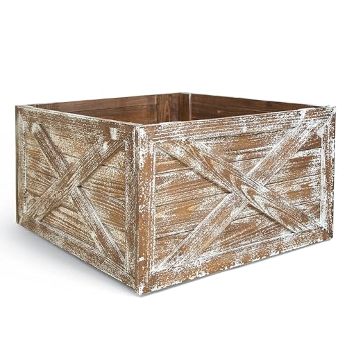Wooden Tree Collar Box - Christmas Tree Stand Farmhouse Rustic Decor. Vintage Weathered Wood Decoration - 24 Inch Height, Adjustable, Extra Large, Slim