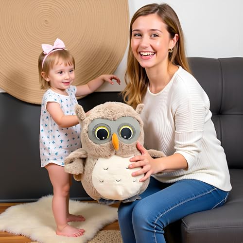 Image of Ryttir 15.7 Inch Chubby Gray Owl Stuffed Animal, Adventure Stuffed Owl Plush Toy, Brave Boy's and Girl's Room Decor, Funny Owls Gift for Kids and Women