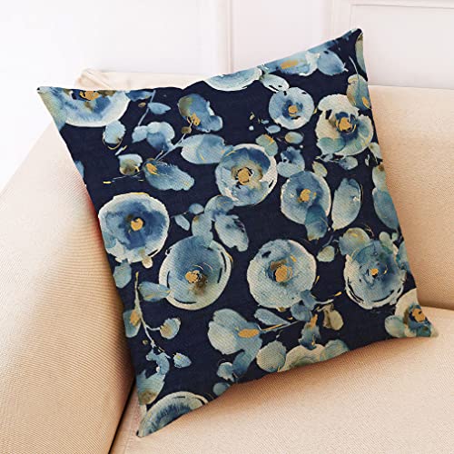 Youze Blue Throw Pillow Covers 18X18In Set Of 4, Outdoor Waterproof Throw Pillow Cover, Linen Square Throw Pillow Covers Floral Decorative Pillow Covers Suit Home For Sofa Bed Car #TOP4