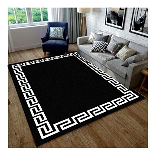 jiande Black Traditional Area Rug Modern Contemporary with White Border Well Woven Geometry Nordic Simple Living Room Sofa Bedside Carpet (Size : 120 * 180cm)