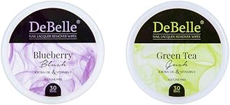 DeBelle Nail Polish Remover Wipes Combo of 2 - Blueberry Blush & Green Tea Gush |Acetone free| Enriched with jojoba Oil, Olive Oil &Vitamin E|(30 pads)