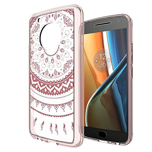 AnoKe for Moto G5 Plus with Screen Protector,Slim Clear Datura Flowers Transparent TPU Rubber Bumper Though Armor Anti-Scratch Full-Body Protection Cover for Moto G5 Plus TM CH Rose Gold