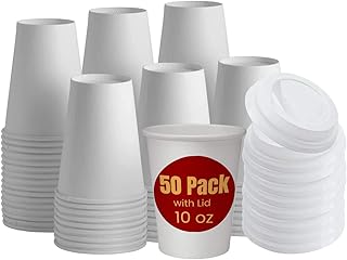 1InTheHome 10 oz Coffee Cups With Lids Disposable Paper Coffee Hot Cups (50 Cup & 50 Lids)